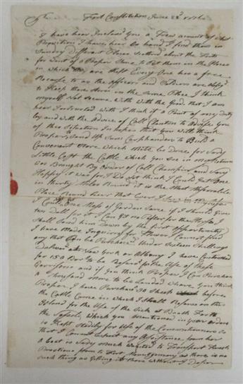 (AMERICAN REVOLUTION.) Waterbury, Silvanus. Letter describing privations on the Hudson just before the Declaration of Independence.